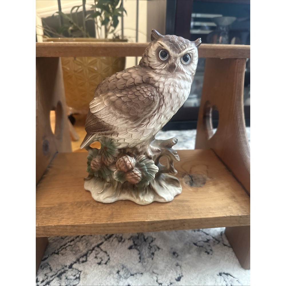 Vintage Porcelain Owl Statue 7 .5 Inch Tall Made In Japan